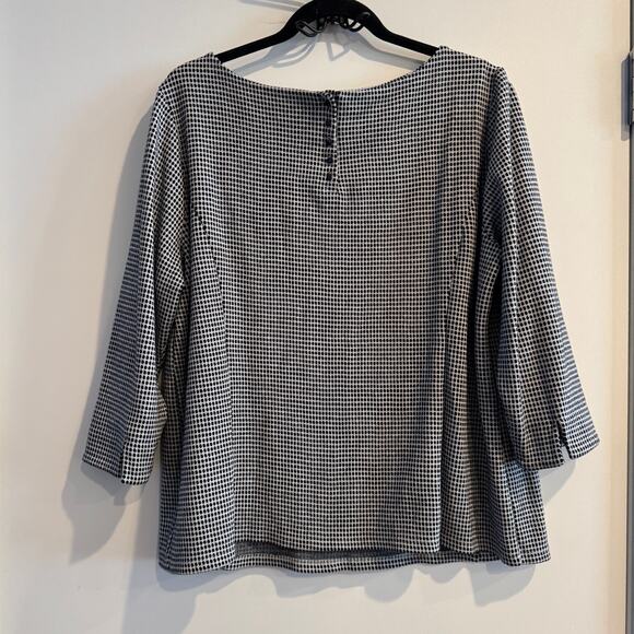 Talbots Polka Dot Top Black White Back Button Slit 3/4 Sleeve Sz 1X Women's - Picture 5 of 6